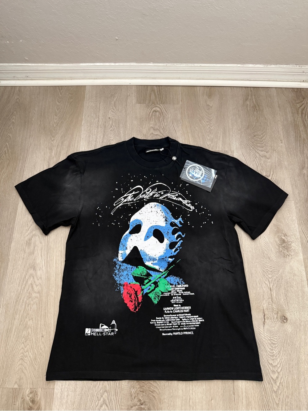 Hellstar- Black Graphic Short-Sleeve Tee with Phantom Mask and Red Rose